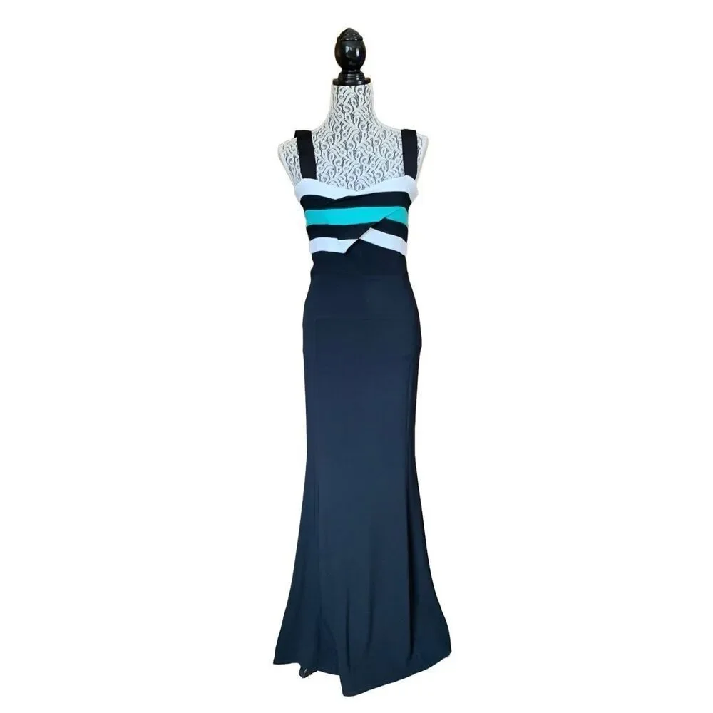 Roland Mouret Persian Double Stretch Crepe Gown Black, Mint, White Size 6 - Picture 3 of 12